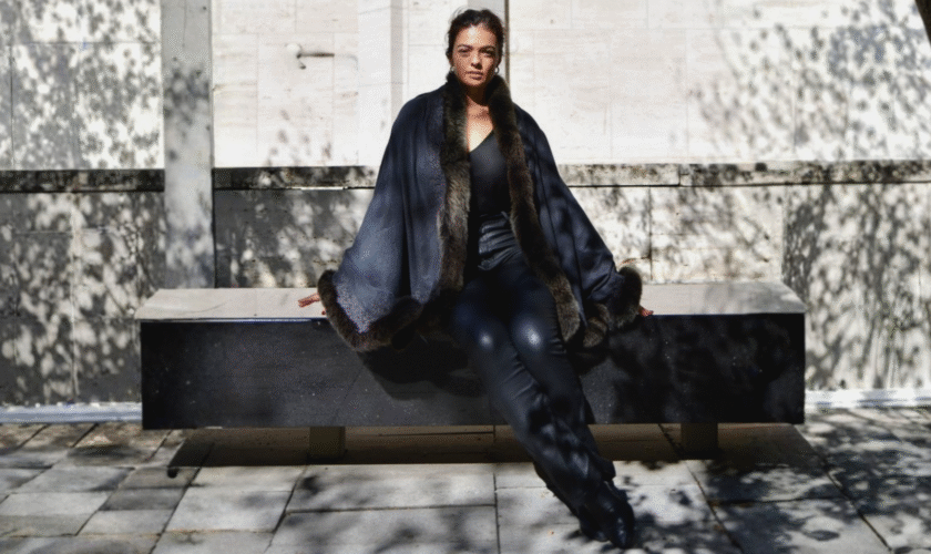 Black Luxury Winter Cape with Fur Trim for Capsule Winter Wardrobe by Maneesha Ruia