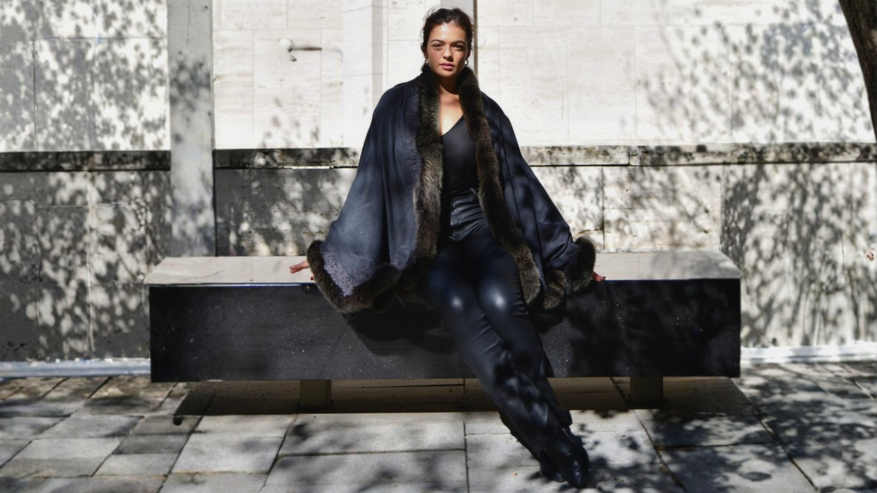 Black Luxury Winter Cape with Fur Trim for Capsule Winter Wardrobe by Maneesha Ruia